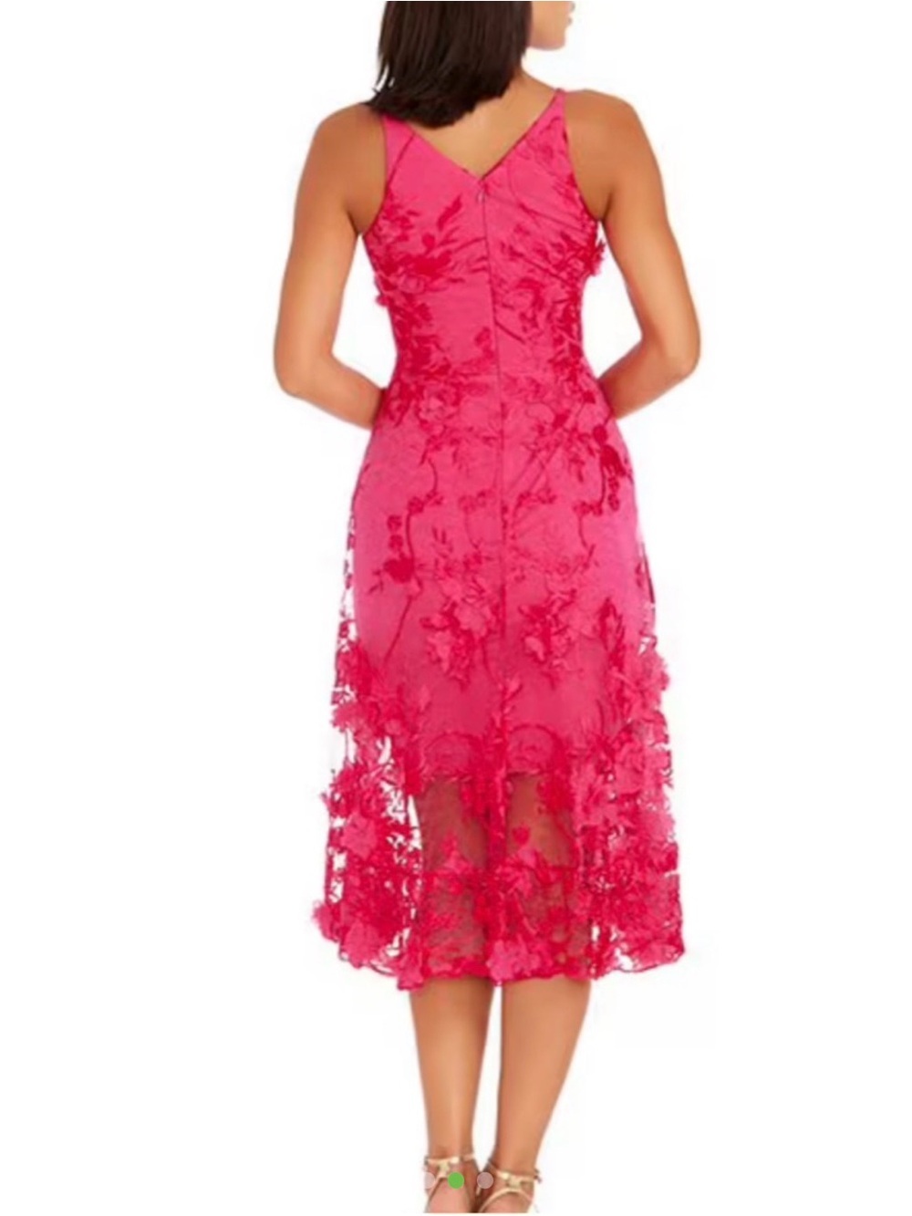 NWT - Dress the Population Fuchsia Floral V-Neck Lace Overlay Midi Dress - Picture 2 of 7